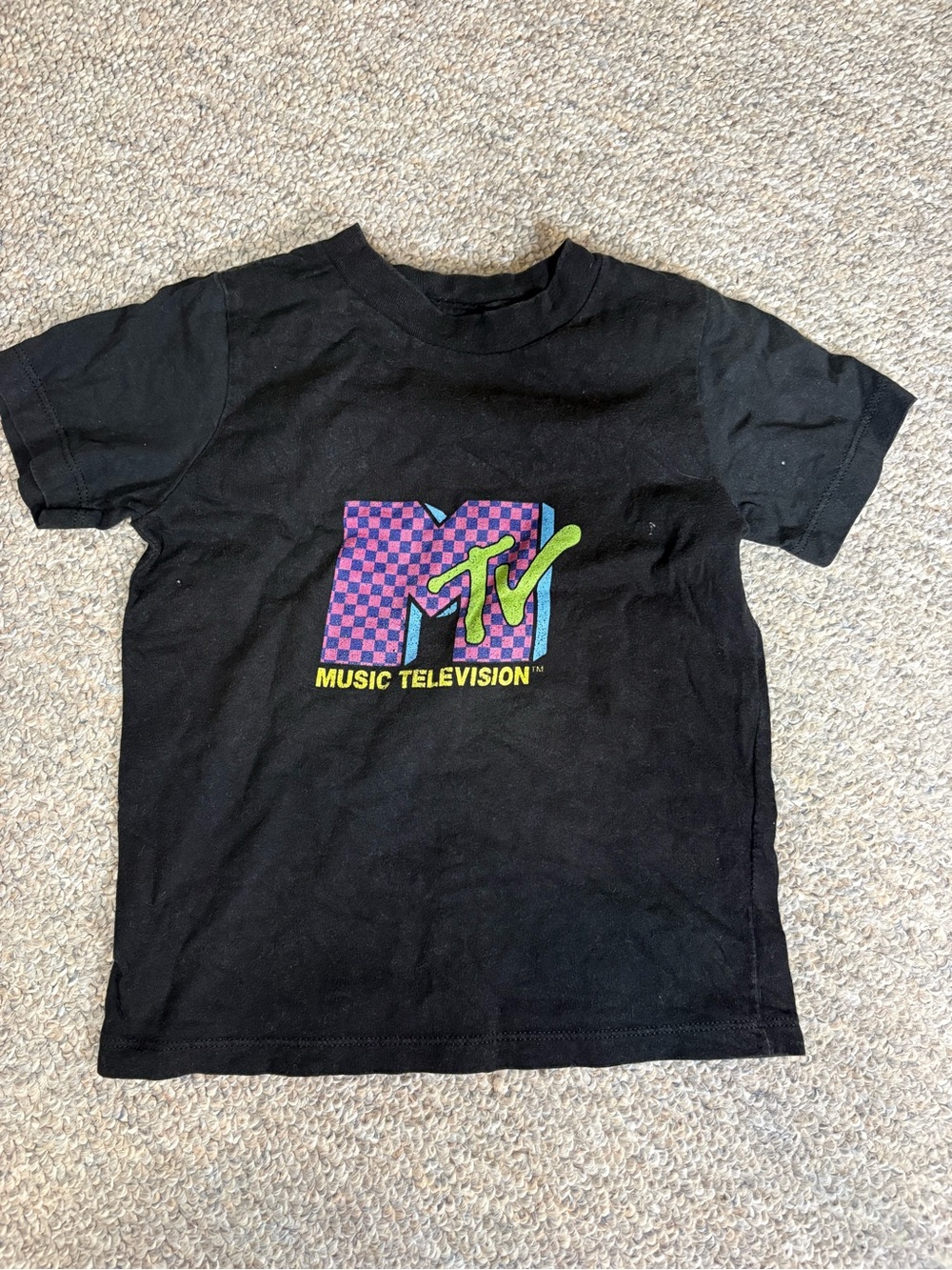MTV Black Kids Tee with Pink Checker and Neon Green Logo